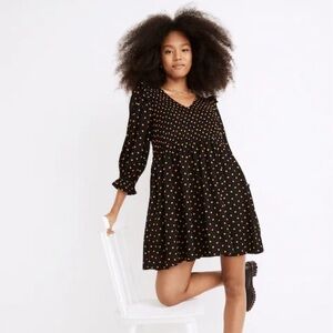 Madewell Women's Lucie V-Neck Smocked Mini Dress in Oval Dot, Size Large